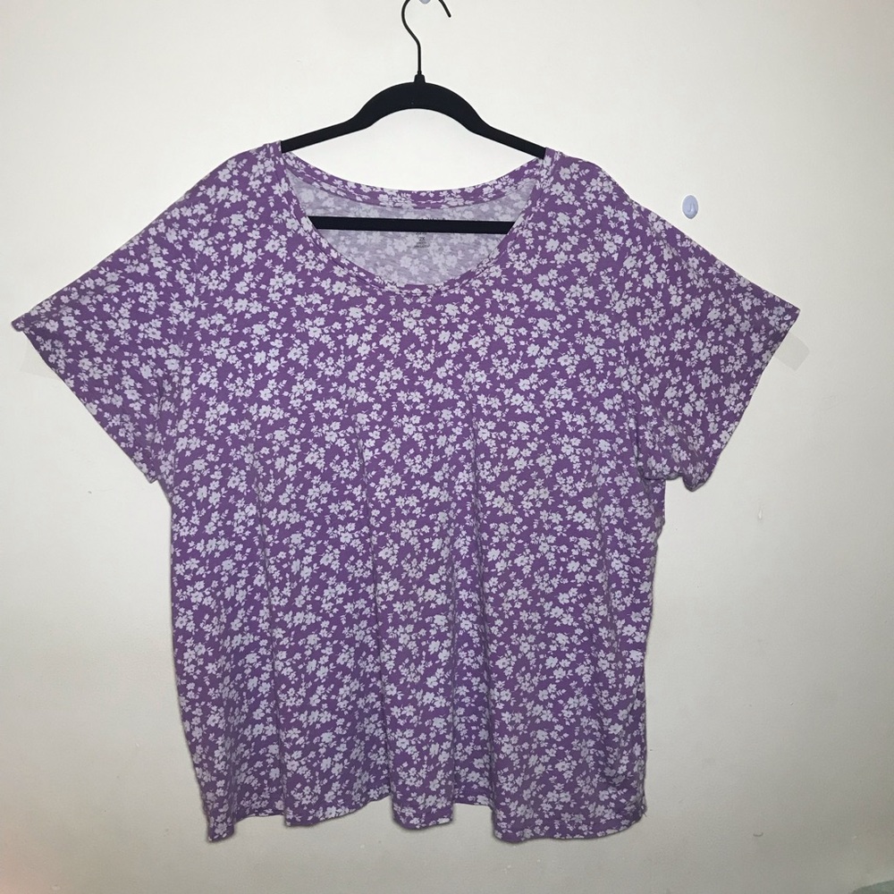 2X 26 28 purple white floral print tshirt tee shirt t-shirt top